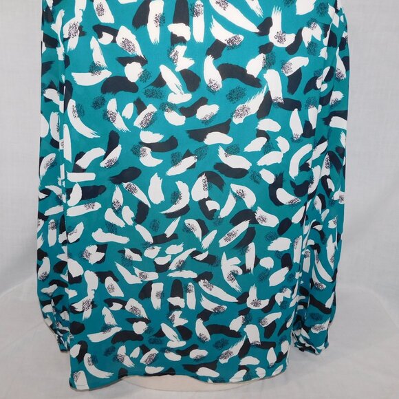 VTG Marjorie Hamilton Womens 40 / XL Teal Black White Pattern Sheer Blouse - Picture 10 of 10